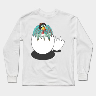 A small turkey breaks the egg and goes out to eat thanksgiving dinner Long Sleeve T-Shirt